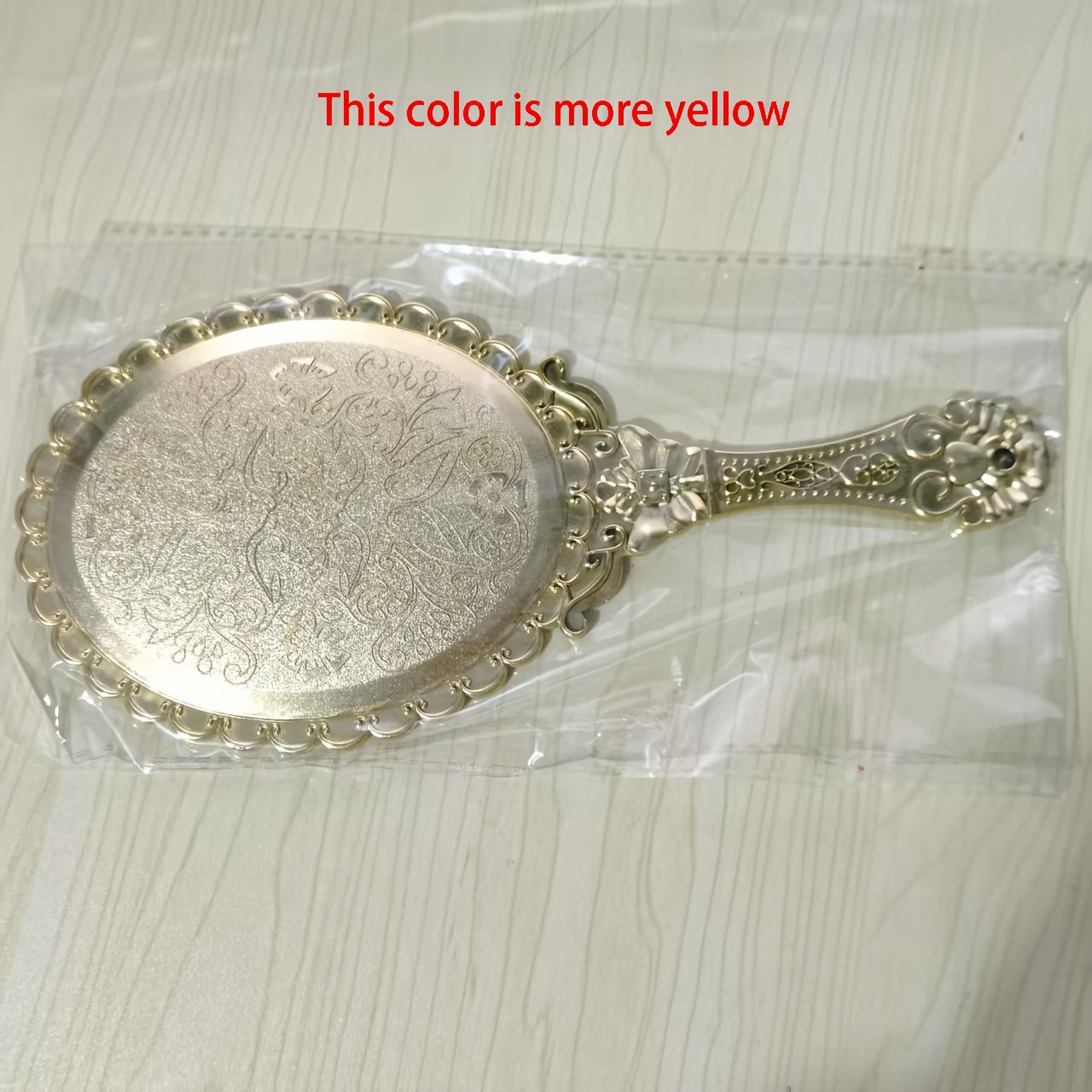 TEMU 1pc Vintage-inspired Handheld Makeup Mirror - Elegant , Polished Finish, Portable & Non-electric Beauty Accessory, Durable Plastic Frame, Ideal For Travel & Gift