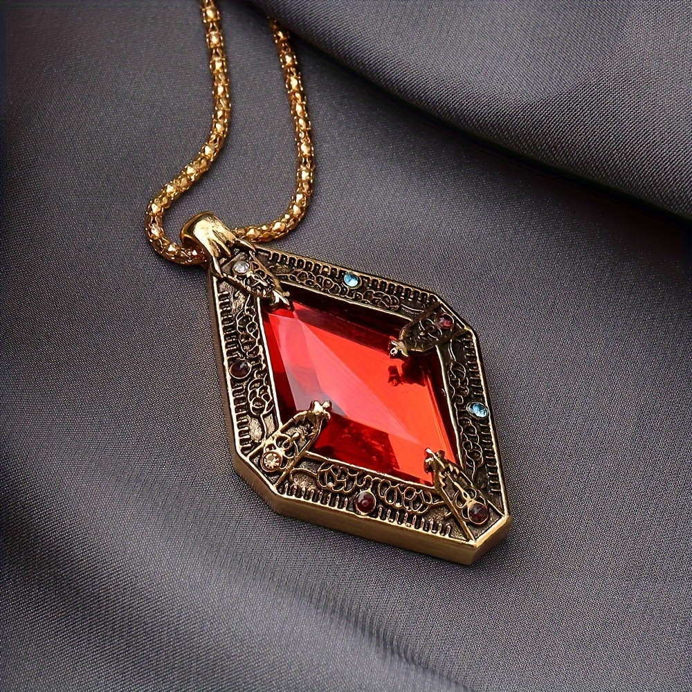 

1pc, Amulet Of Kings Necklace, Red Gemstone Pendant With Dragon Blood Design, Jewelry Accessory, Amulet Charm, Christmas Gift, Decorative Car Hanging