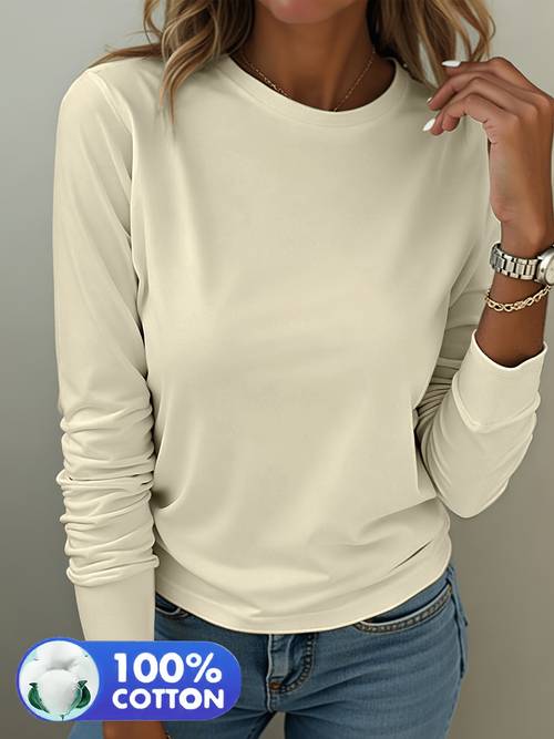 womens pure long sleeve t shirt loose fit versatile top simple casual crew neck tee