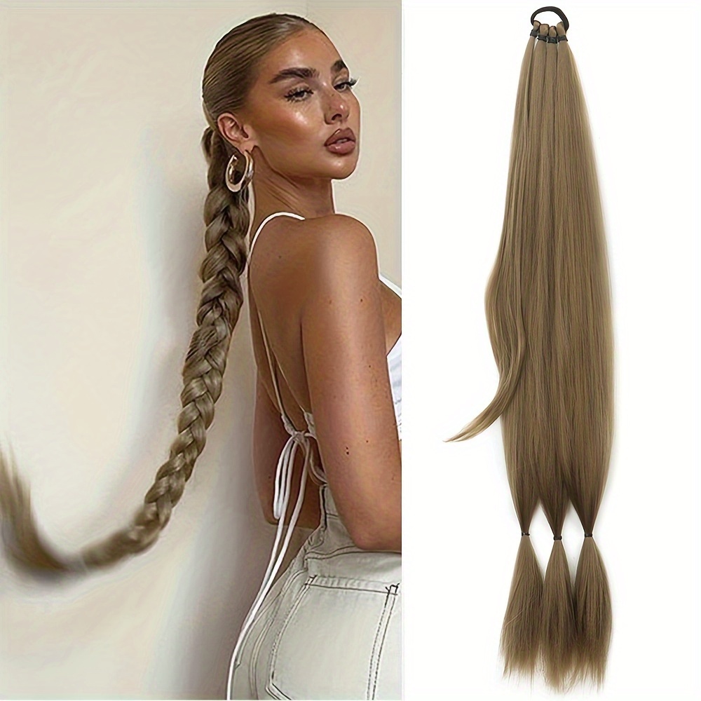 32 inch diy braid hair ponytail extension wig synthetic fiber   straight hair extension ponytail hair extension for women hair accessories halloween christmas