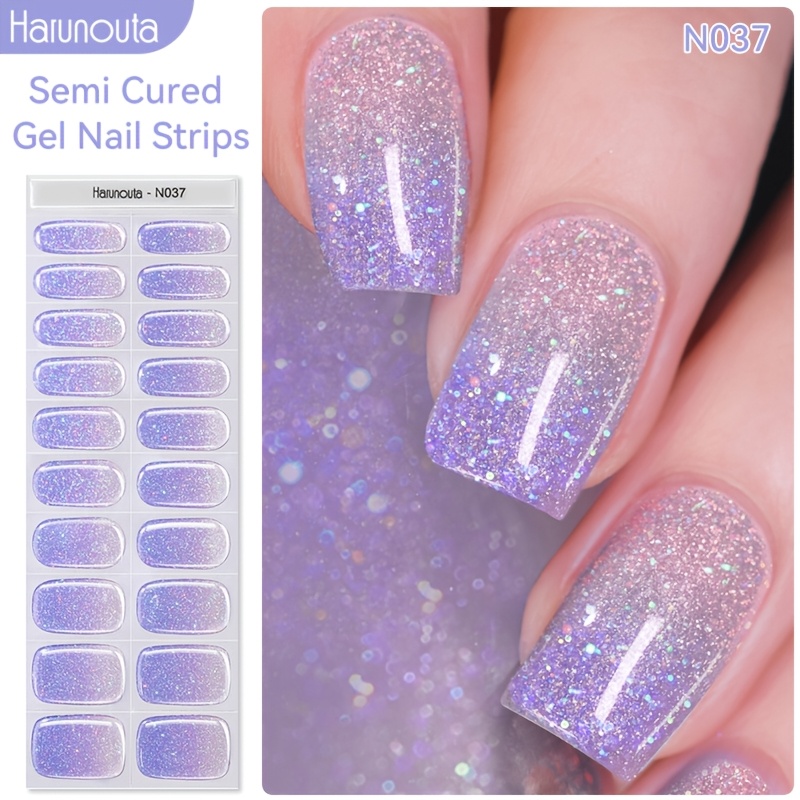 Harunouta 20strips Semi Cured Gel Nail Strips Blue Gel Nail Stickers Gel Nail Wraps Gel Polish Stickers Nail Art Manicure For For Grils Women Home Nails N023/n029//n036/n037/n038/n041