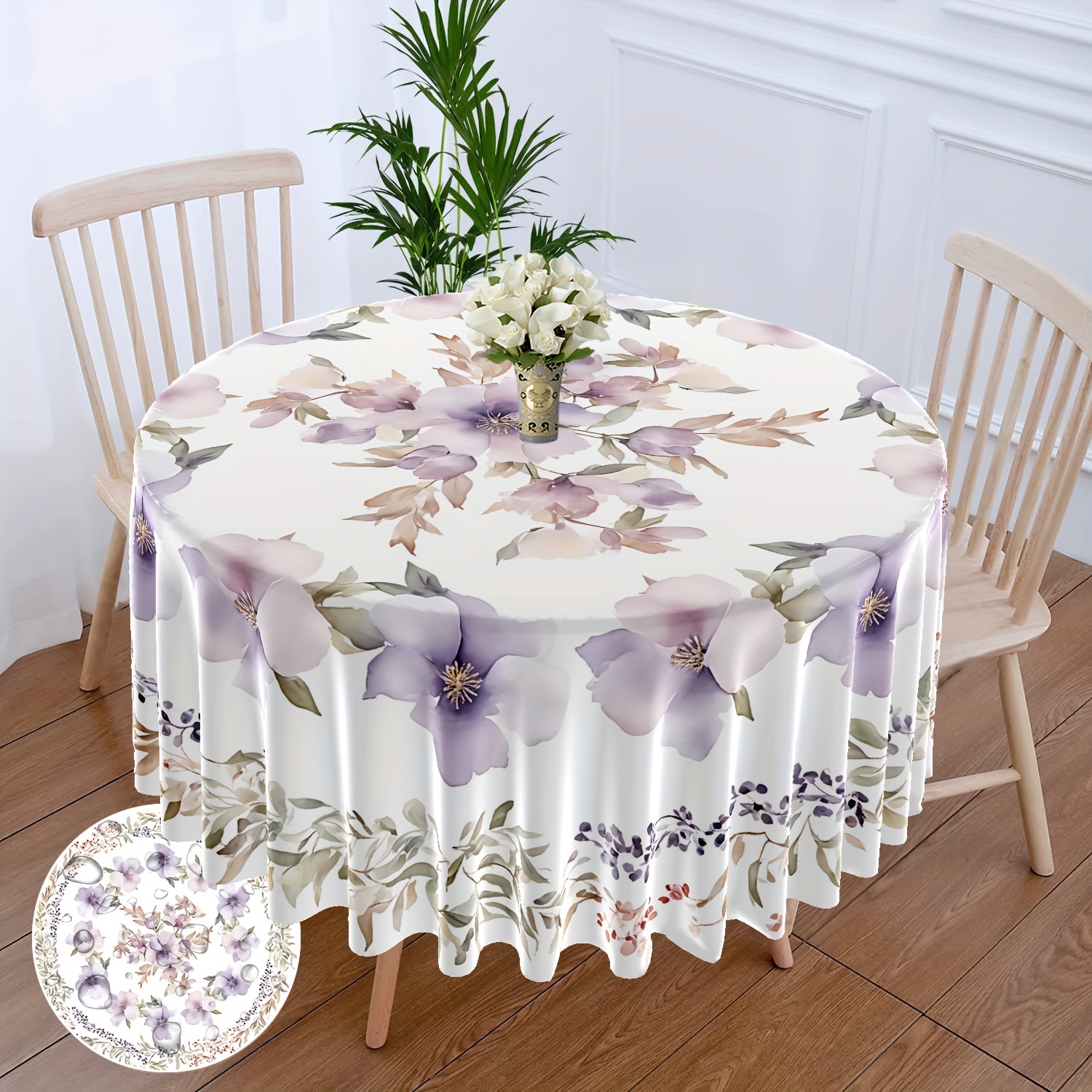 

1pc Watercolor Floral Round Tablecloth Waterproof Patio Dining Table Cover Classic Elegant Style Hanging Curtain Curtain Head Cover Towel Towel Backyard Barbecue 63 Inch Tablecloth