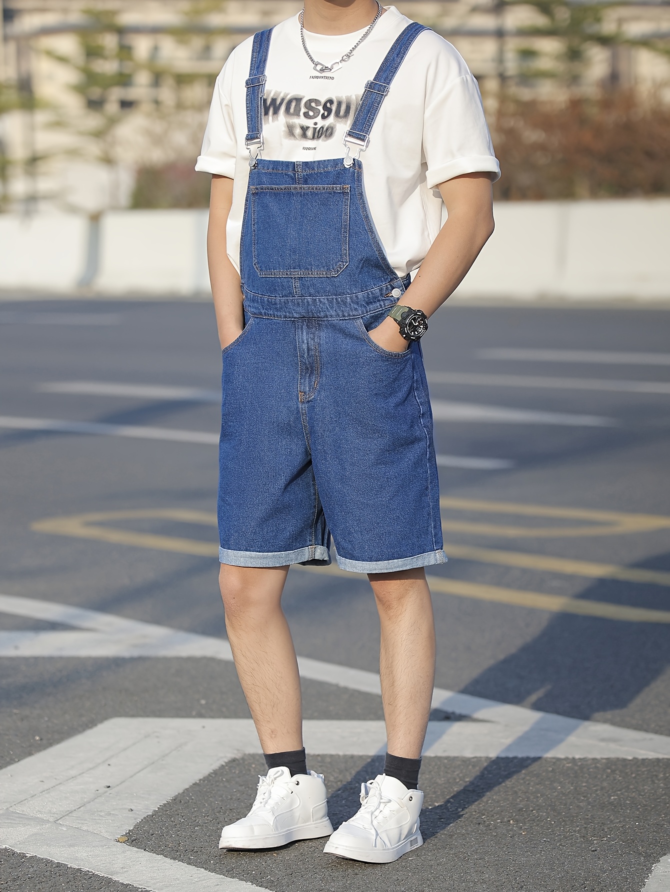 décontractée en denim homme bretelles réglables Temu France