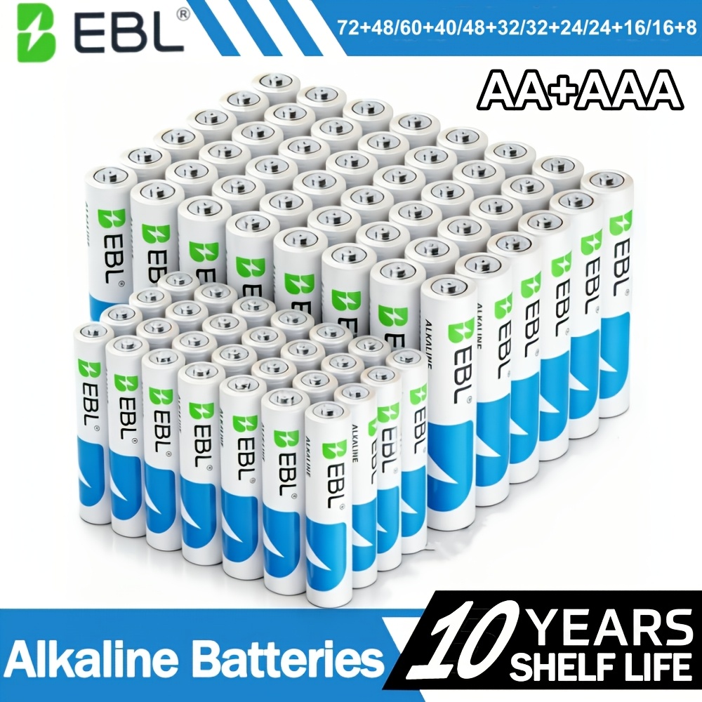 ebl aa aaa batteries combo 72 48     48   24 24 16 16 8 bulk value   capacity long   10 years     grade 1 5v   battery universal fit household and business remote toy clock