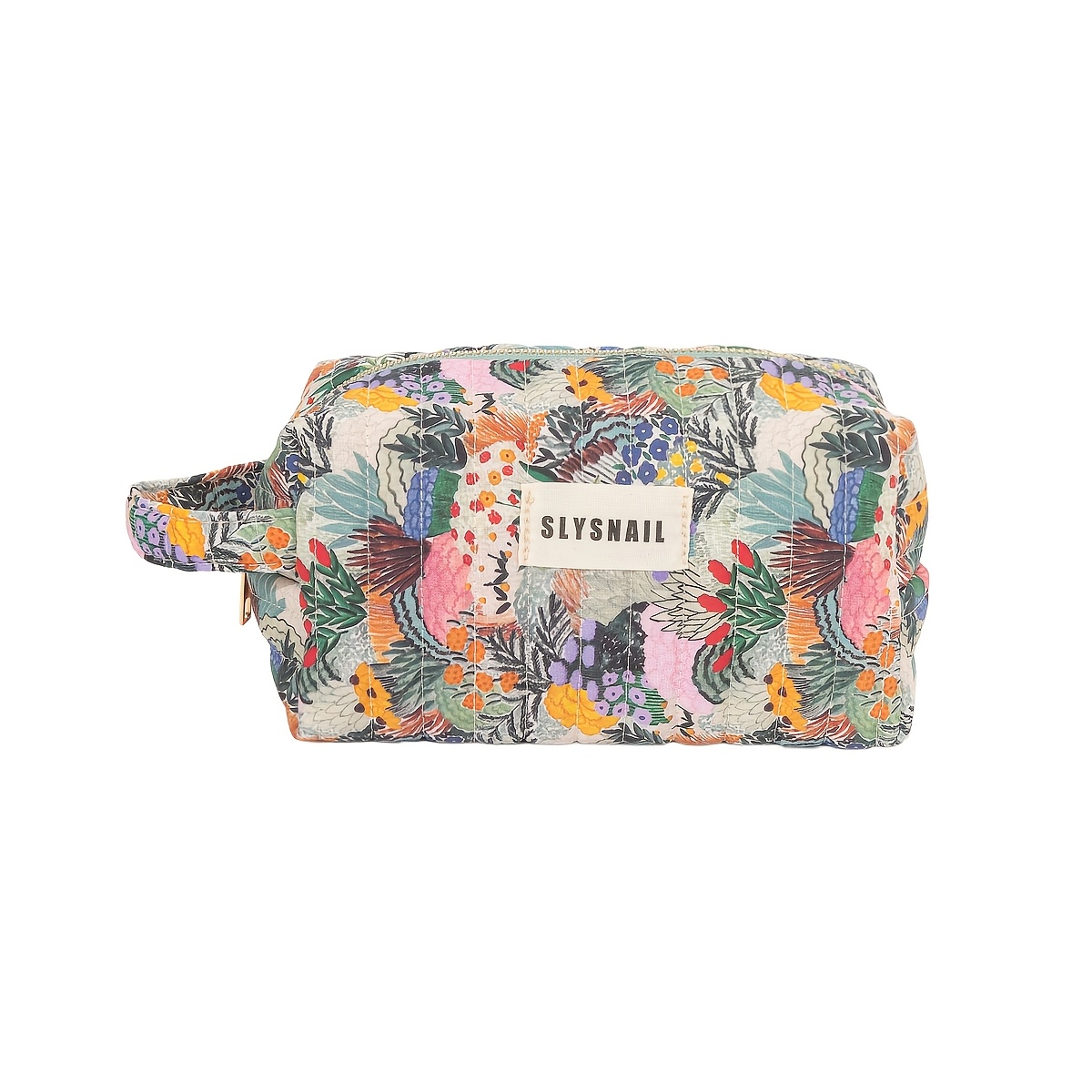TEMU Slysnail Floral Quilted Makeup Bag Large Travel Cosmetic Pouch Botanical Print Toiletry Bag With Handle Portable Organizer