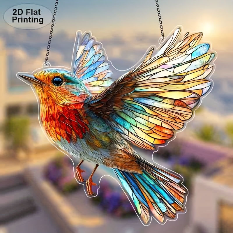 

Attrape-soleil Oiseau en Plate 2D - Art en Acrylique 8"x8", pour la Décoration de Jardin & Maison, Cadeau Unique pour , Décoration de Fenêtre|Effet de Vitrail|Attrape-soleil