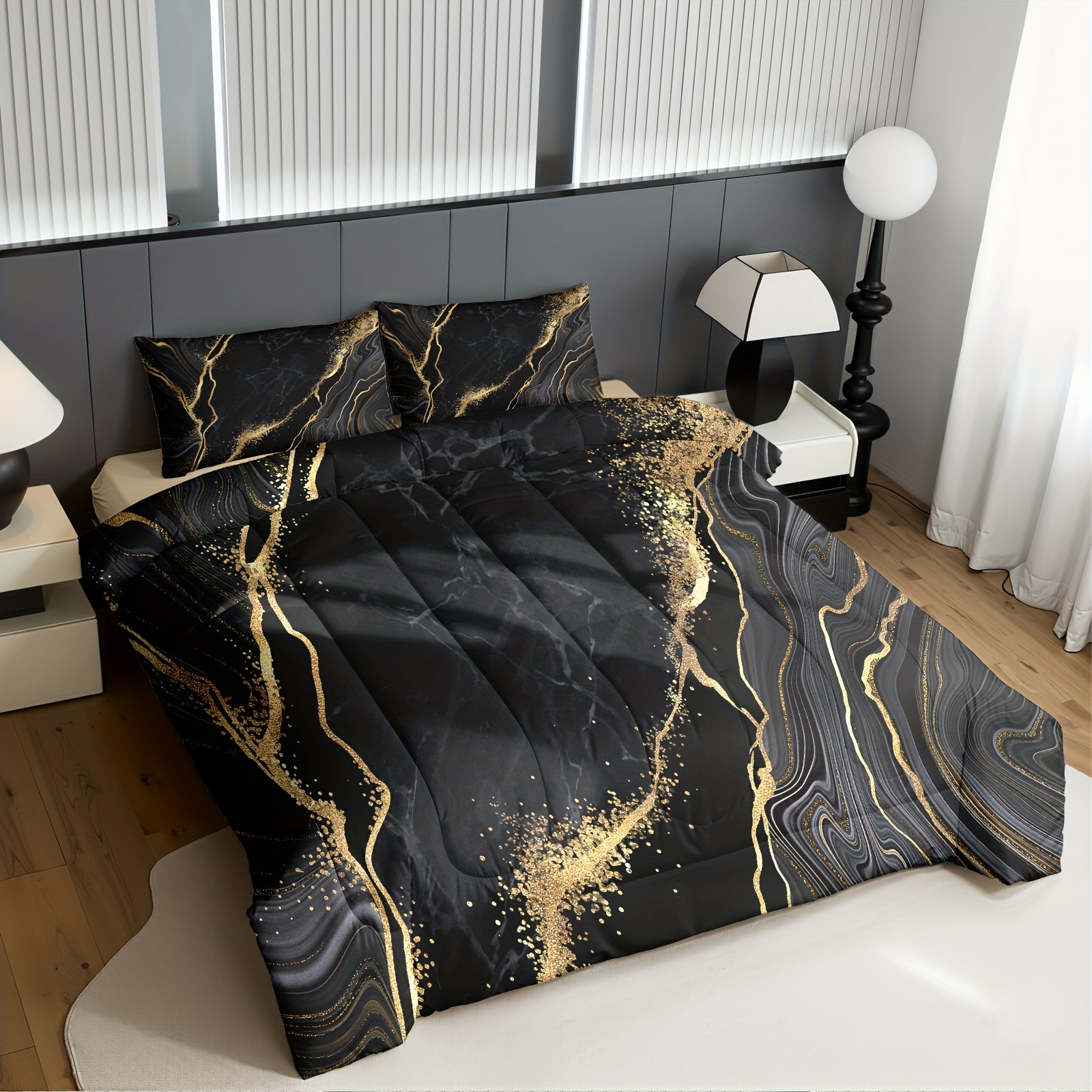 TEMU Linge de lit moderne à motif avec rayées, comprenant une couette et des taies d'oreiller, disponible en ensembles de ou pièces