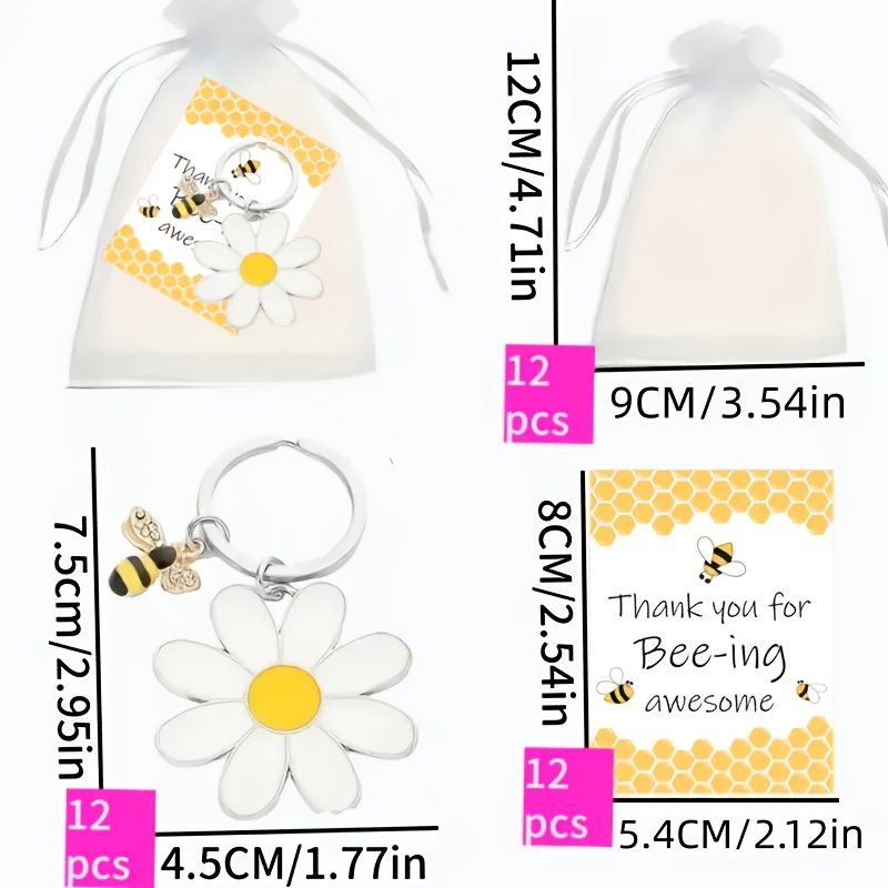 TEMU Regalo /Lui Set di 36 portachiavi con margherita e ape - Ciondoli affascinanti con sacchetti in organza e biglietti di ringraziamento, per , ,