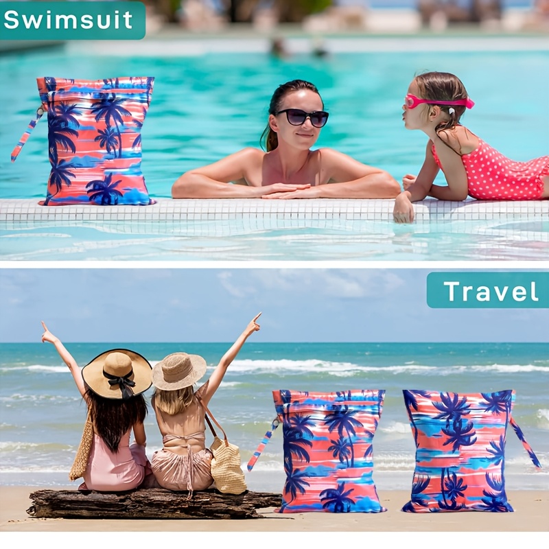 Reusable Wet Storage Bag with Tropical Palm Print Pattern, Designed for Diaper Storage. Dimensions: 9.84in*12.2in. Perfect for Storing Swimwear, Travel Essentials, Beach Items, and Pool Supplies. Ideal for Themed Gifts and Holiday Presents