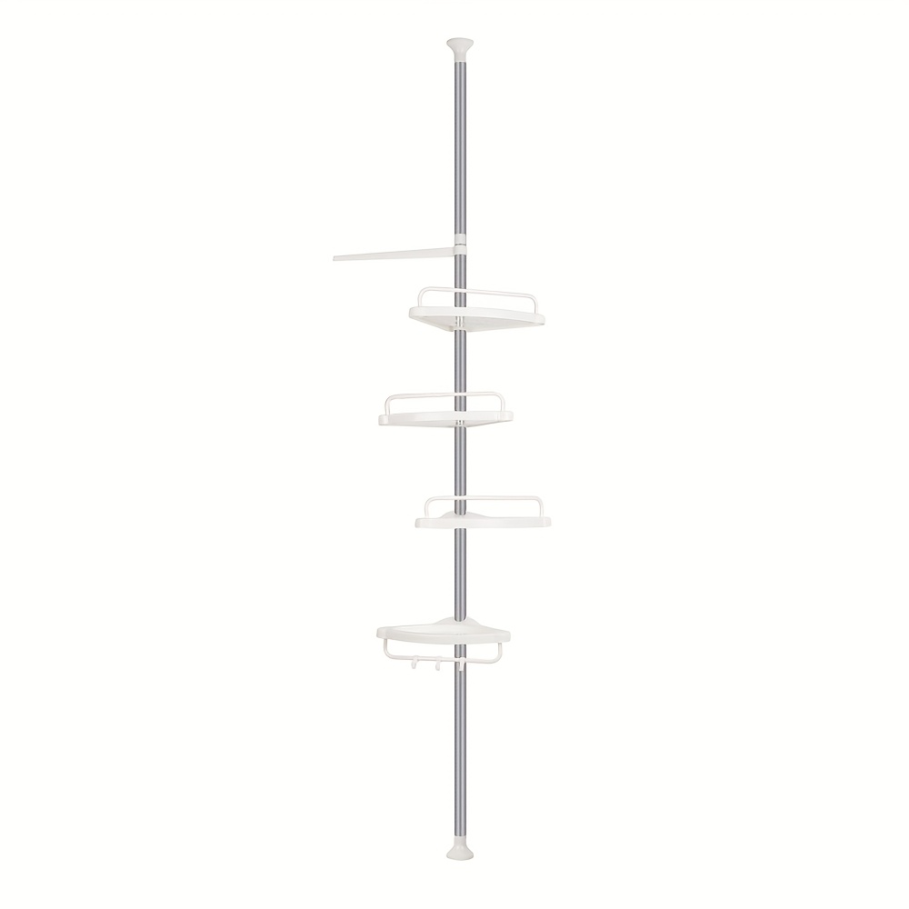 E-shop Ausziehbares Eckregal mit Handtuchhalter, 105-310 cm extra langer verstellbarer 4-Etagen-Badezimmerständer aus Edelstahl, Wand-Eckaufbewahrung,