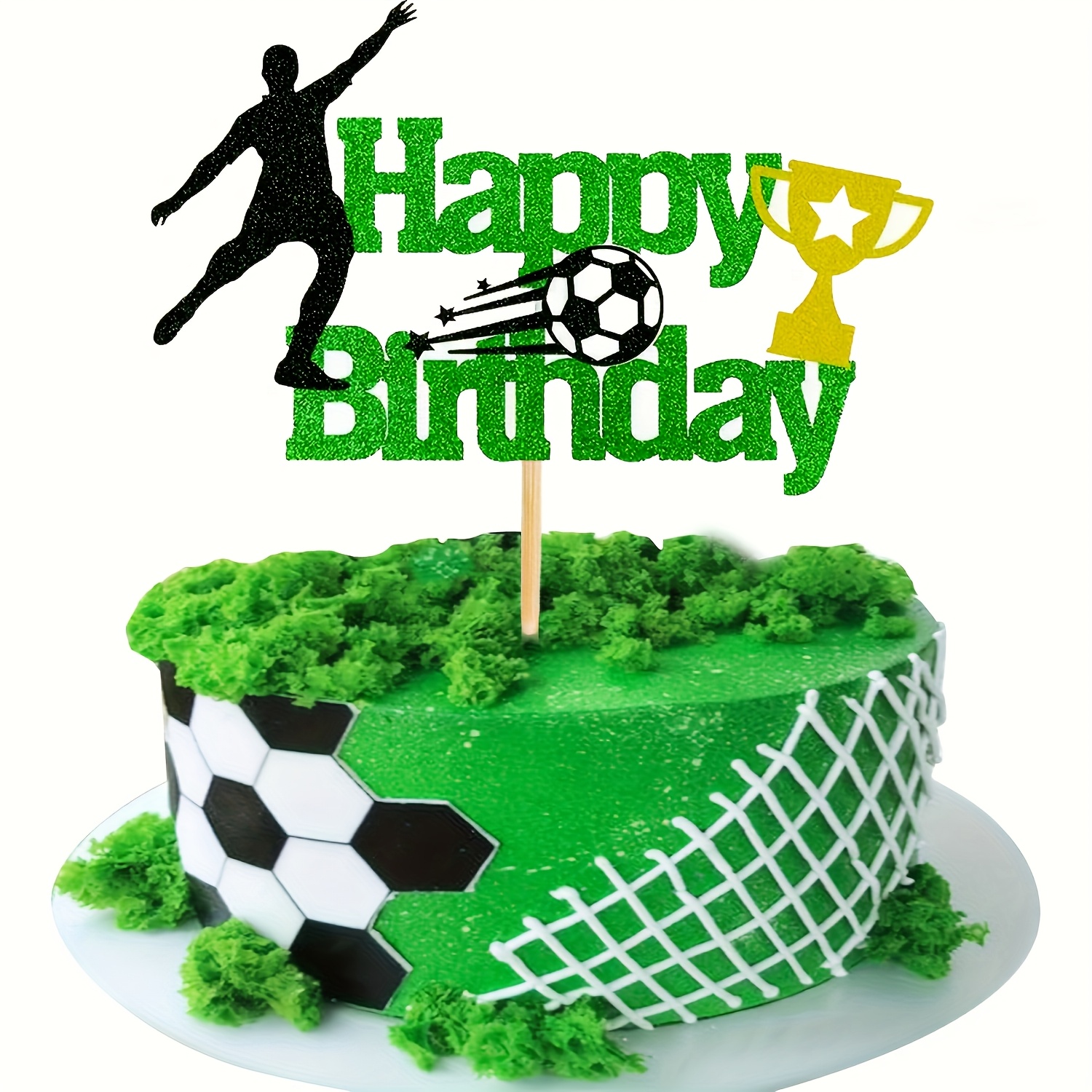 1pc Soccer Ball Cake Topper - Happy Birthday Football Player Decoration, Sports Theme Party Supply Soccer Birthday Cake Decorations