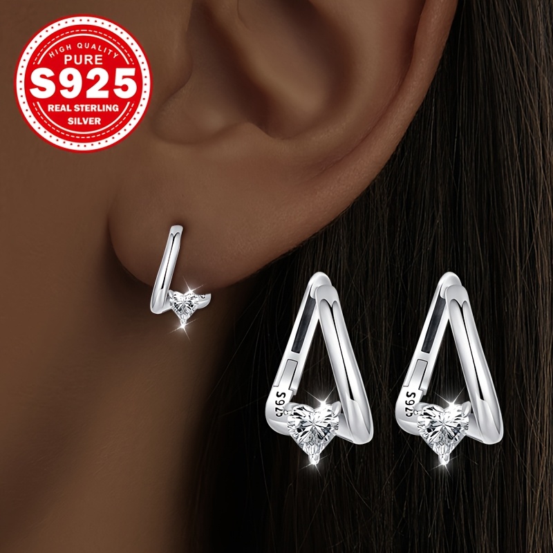 Women's S925 Silvery Asymmetric Heart Ear Cuffs