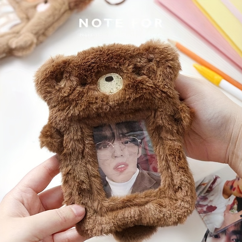 cute plush card holder bear ears furry exterior transparent Temu