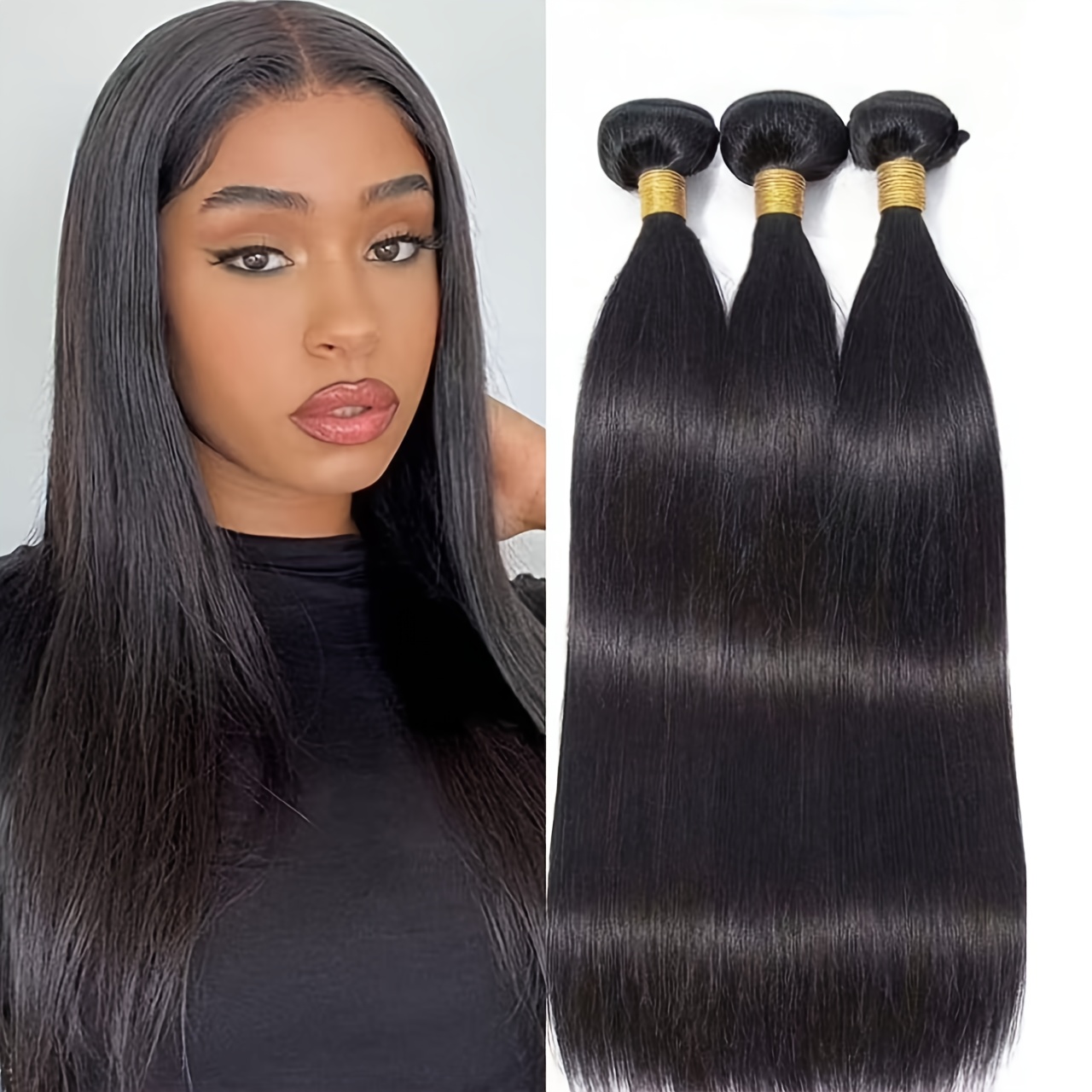 TEMU Human Hair Bundles Brazilian Hair Straight Bundles 100% Human Hair Real Hair Natural Black Color Hair