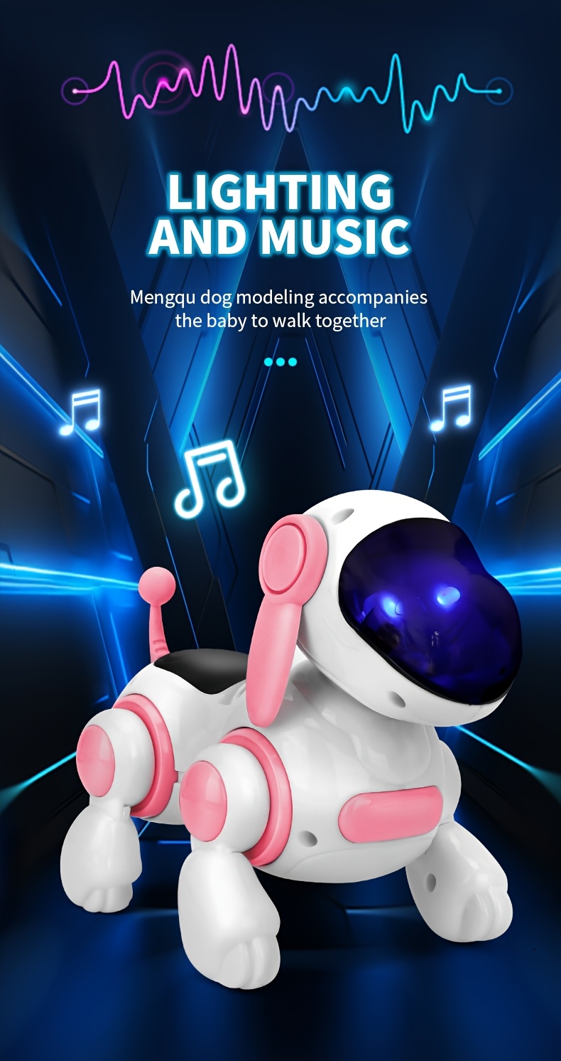Juguete interactivo de robot perro que canta y camina para niños pequeños - Compañero de aprendizaje temprano con música, modo de baile, velocidad ajustable y luces, plástico ABS duradero, alimentado por batería (baterías no incluidas) - Azul cielo, verde claro, rosa, entretenimiento para niños pequeños, diseño juguetón, seguro para niños pequeños
