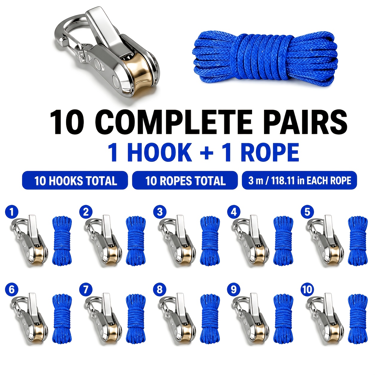 Pack of 20 Ropes with Roller Tensioners and Traction Hooks