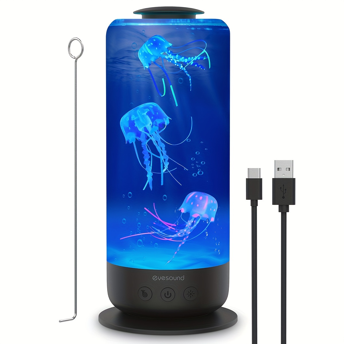 TEMU 11-inch Jellyfish Led Table Lamp With 7- Lighting, Dimmable & , Rust-resistant Ambient Night Light For Home, Hotel, Bedroom, Or Aquarium Decor, Usb Powered, Realistic Coral Design