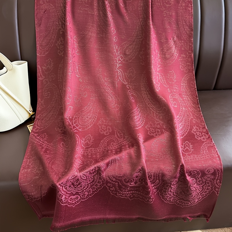 Large Red Bohemian-Style Paisley Jacquard Scarf for Women
