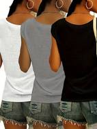 solid color short sleeve t shirt set with v neck three pieces