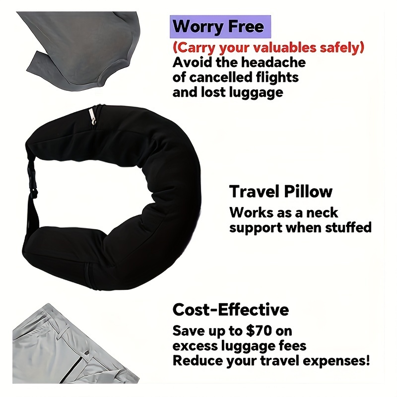 adjustable portable neck pillow comfortable flannel fillable for car train airplane travel black details 5