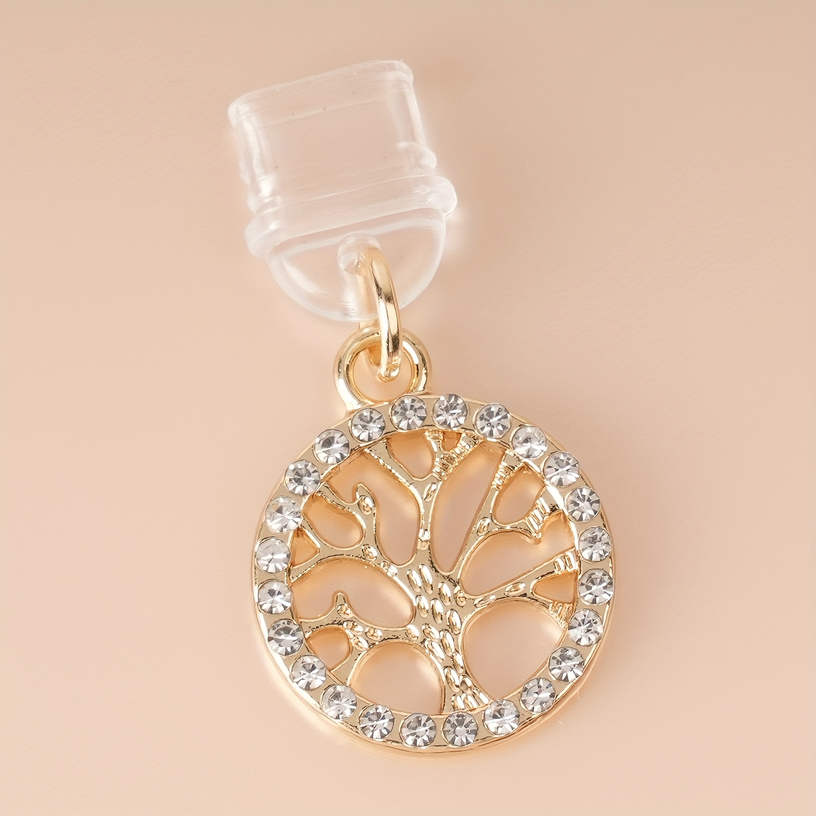 1pc Rhinestone Small Tree Mobile Phone Dust Plug Alloy Pendant Suitable For Iphone, Type-c For Pendant Jewelry
