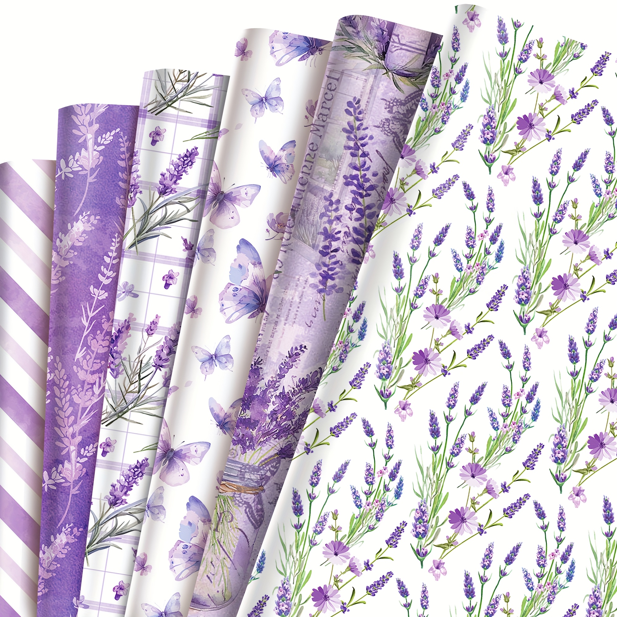 12pcs Lavender Pattern Wrapping Paper Rolls Packing Gift Wrapping Paper For Floral Wedding Party Supplies