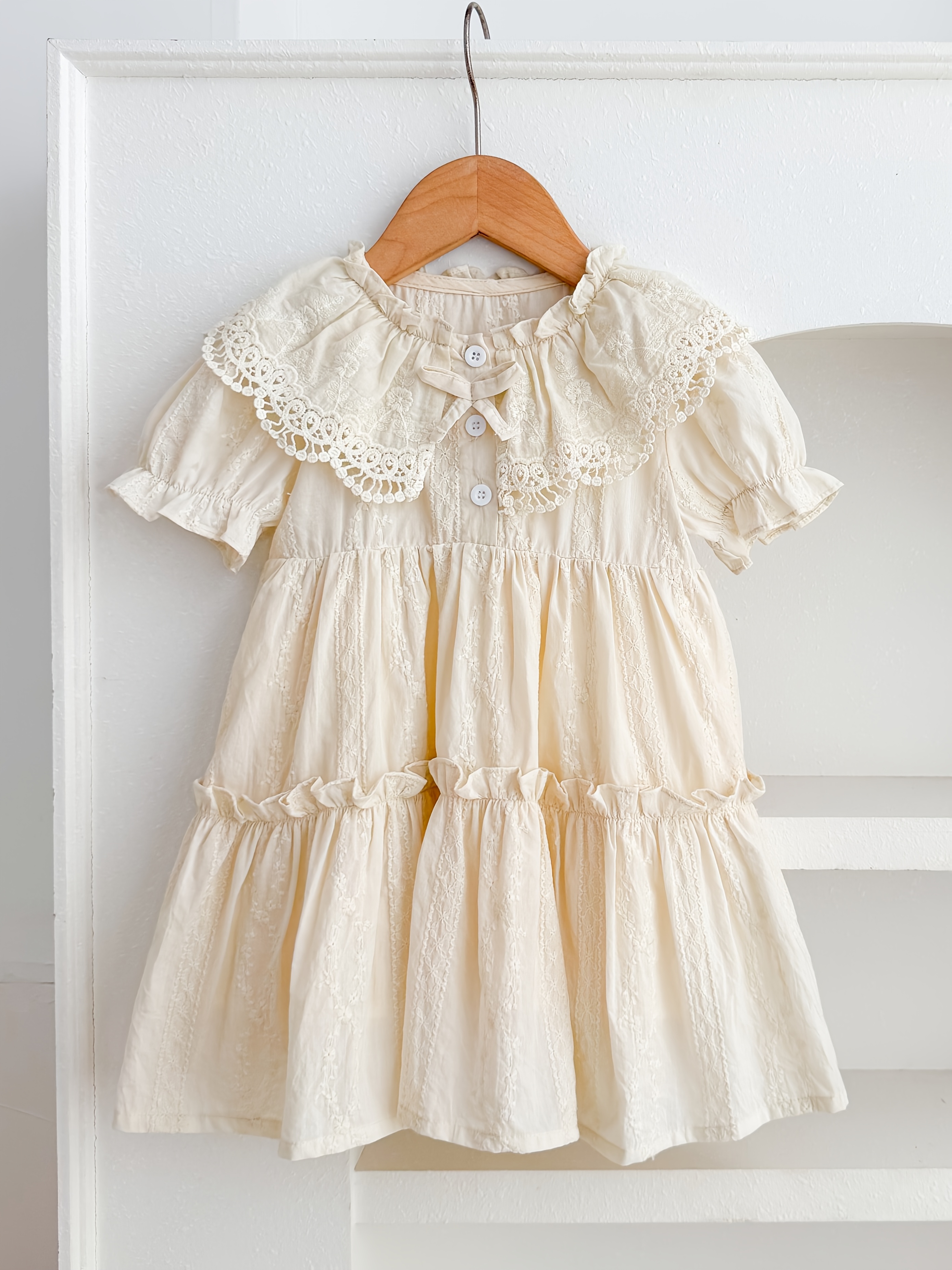 girls vintage floral lace trim dress summer short sleeve - Temu