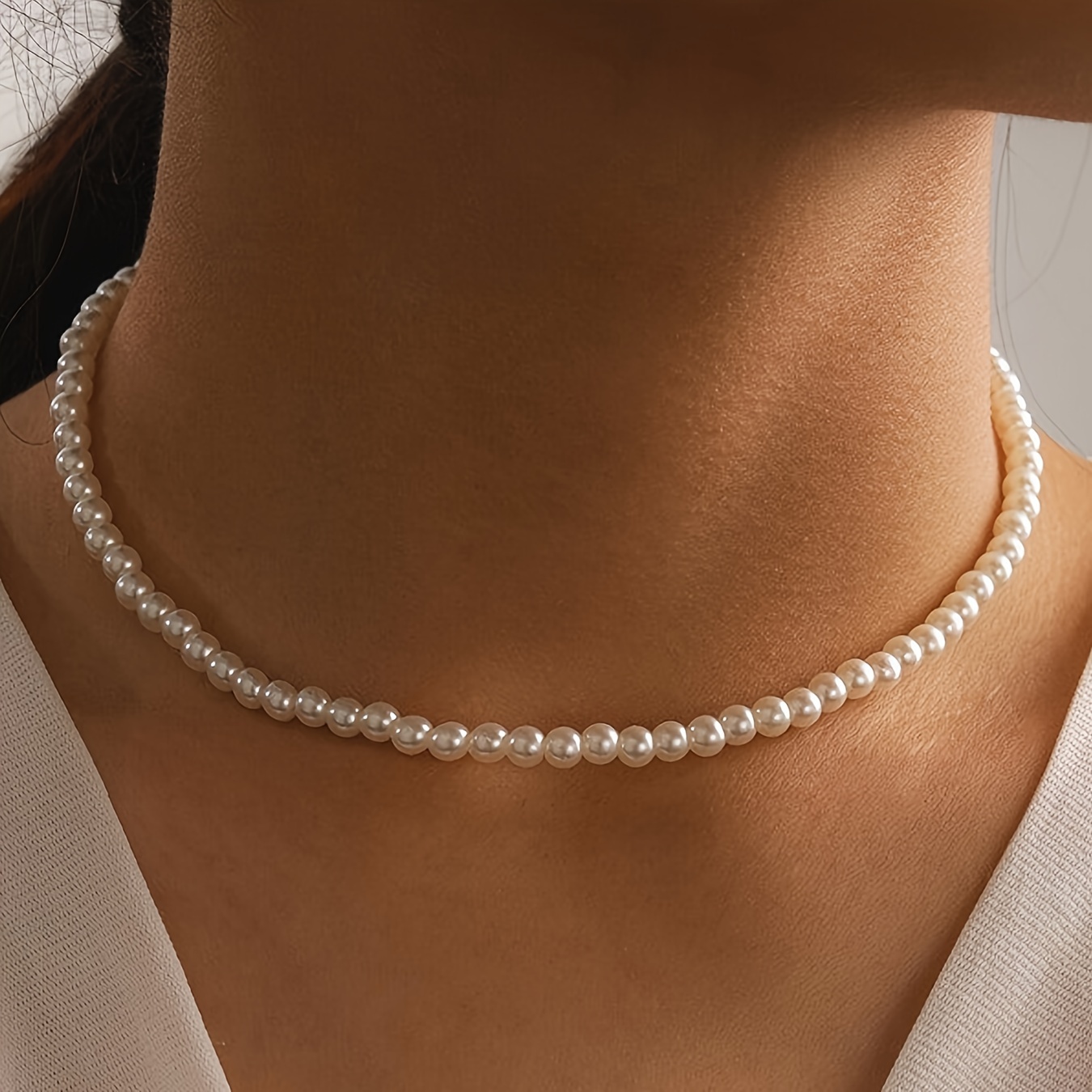 

Elégant collier ras du cou en de perles, 1 pièce, simple et polyvalent, chaîne de clavicule en perles de résine pour tous , banquet, mariage - Accessoire toutes