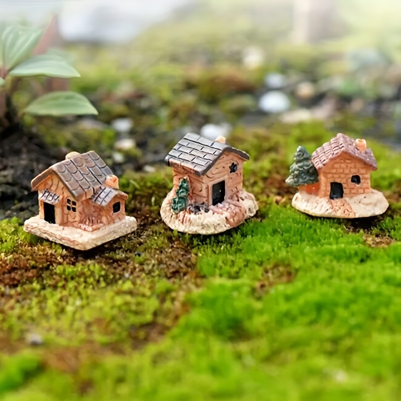 

4pcs Mini Small House Garden Ornament, Micro Landscape Moss Fairy Cottages Diy Crafts, Home Decor Figurines & Miniatures, Day Party Summer Graduation Gift