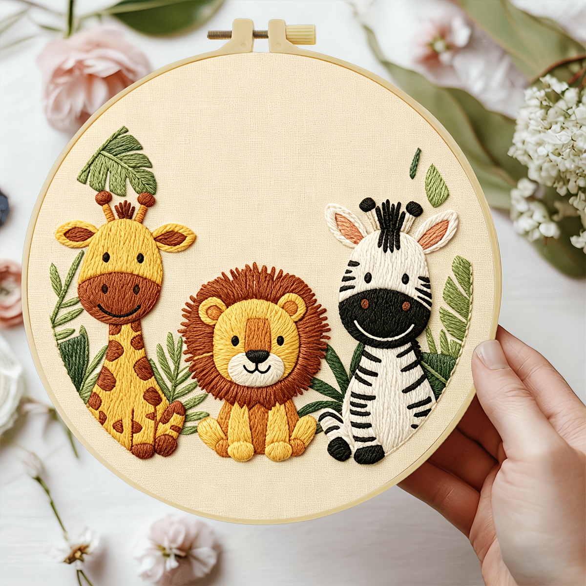 TEMU Embroidery Set, 15x15cm/5.9x5.9 Inches, 20x20cm/7.9x7.9 Inches, Giraffes, , And , 2d Flat Printing Handmade Diy Embroidery Set, Suitable For