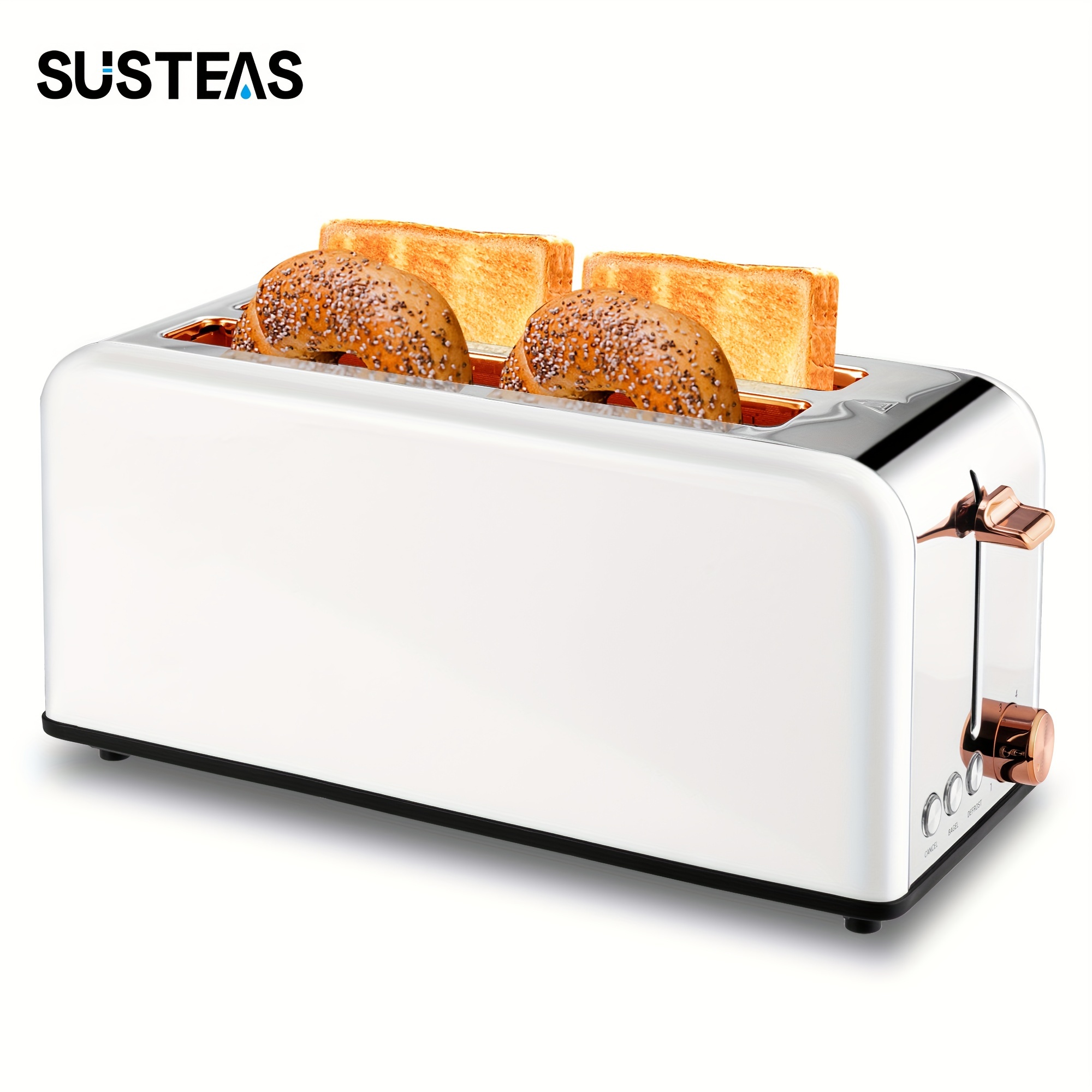 

Susteas Toaster 4 Slice With Wide Slots, 2 Long Slot Toaster For Bagels Waffles And Toast, 6 Levels, Stainless Steel, Removable Tray, Cancel/bagel/defrost Functions, Wt-8500 White (1500w)