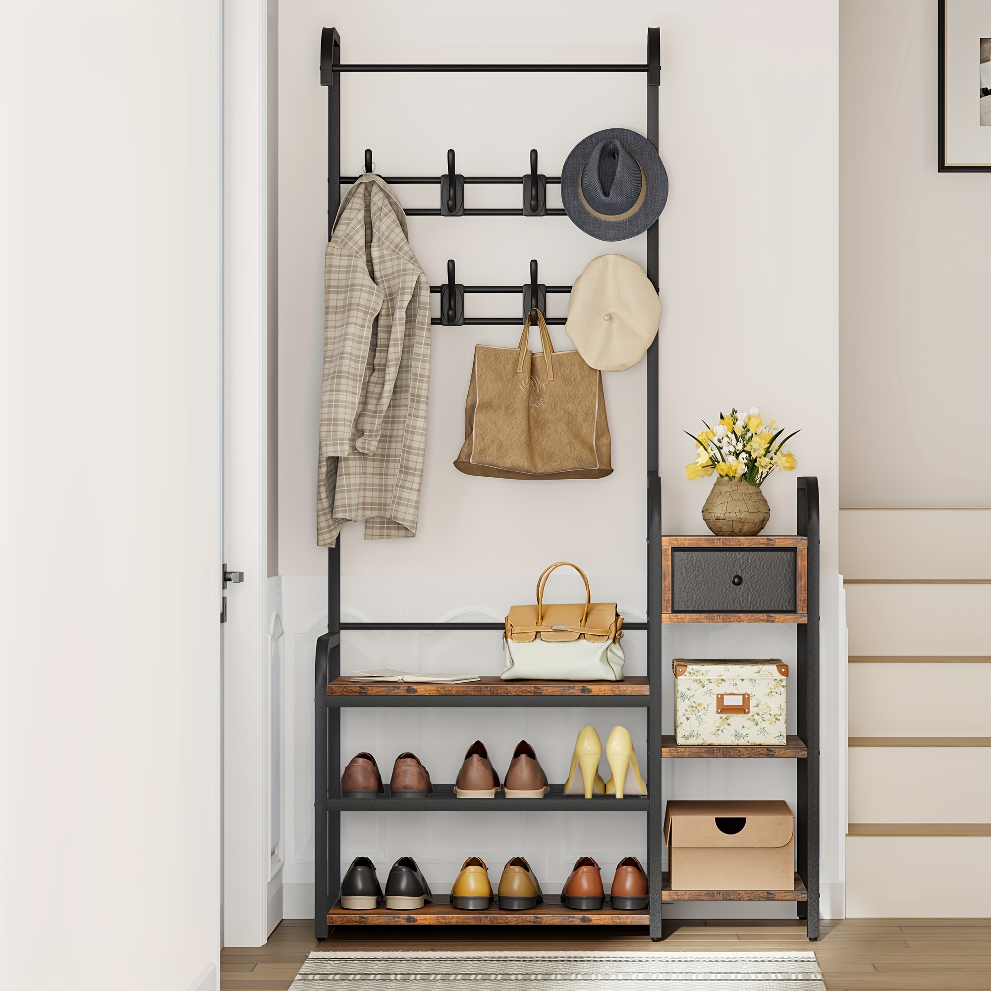 Bench Small Space Entryway Shoe Storage Hall Tree Storage Bench