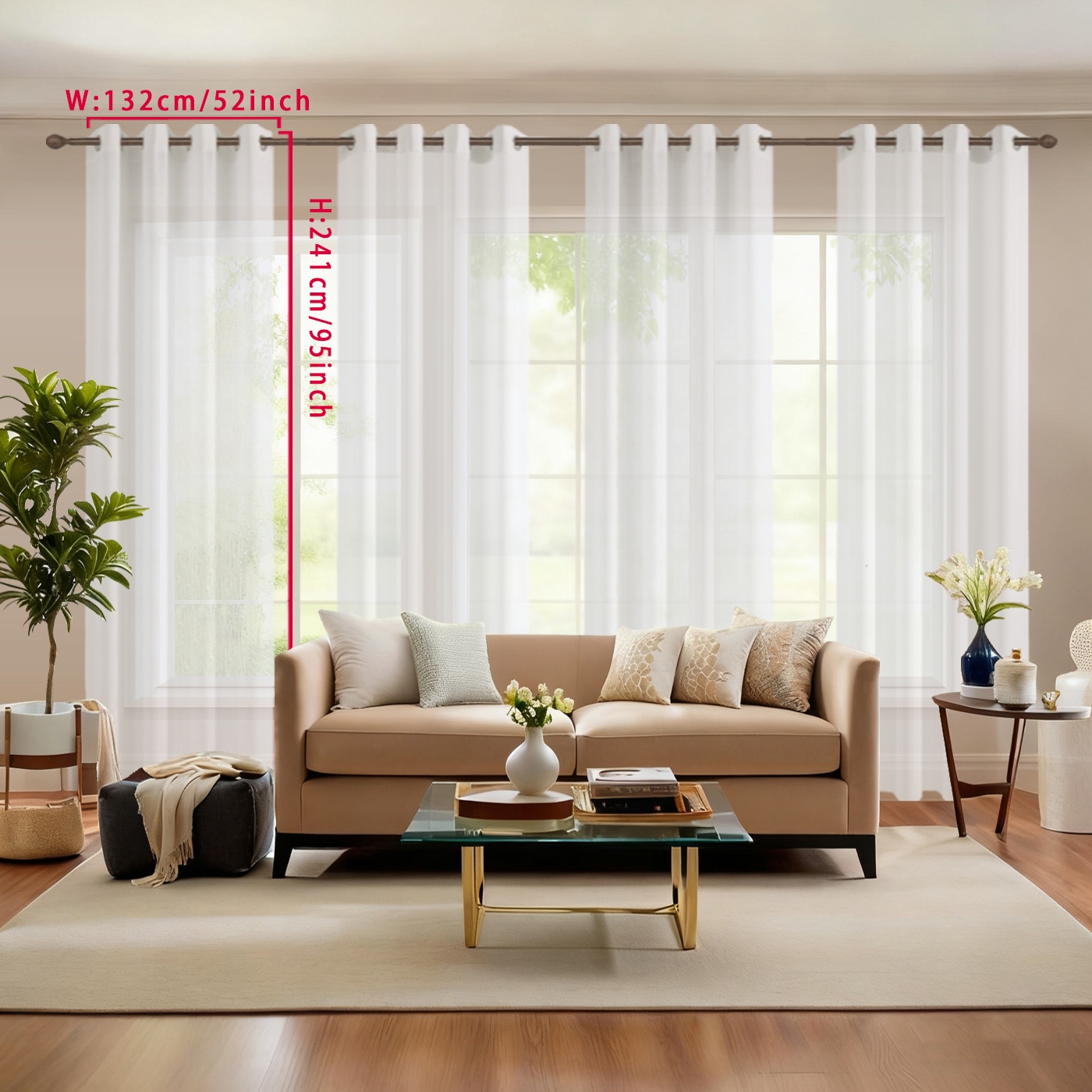 TEMU Lot de 4 rideaux transparents en de style moderne avec anneaux métalliques - Convient pour les fenêtres de chambre, de salon et de balcon,