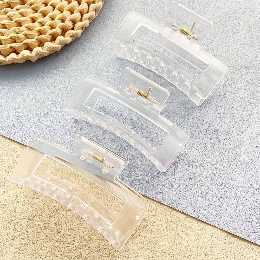 TEMU 3pcs Transparent Square Hair Clips For Women, 3.18 Inch Hair Clips, Transparent And Easy Hair Clips For Back Of Head, And Fashionable Hair Additions For Travel Parties And