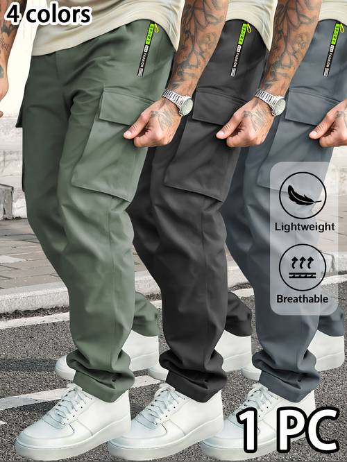 mens casual cargo pants for spring and autumn straight leg sports trousers with drawstring and zip pockets suitable for outdoor daily jogging