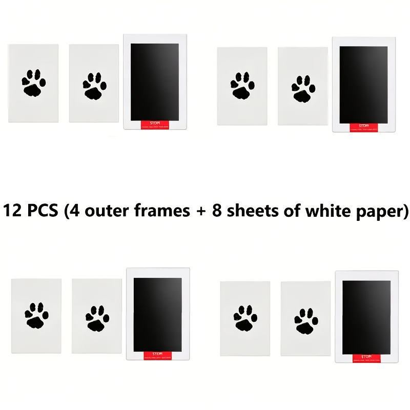 12pcs (4 Frames + 8 Ink Papers) Print Photo Frame & Footprint Pad - Suitable For Cats & Small Dogs, Permanent Ink For , Frames For Display, Commemorative Memorial For Pet Owners