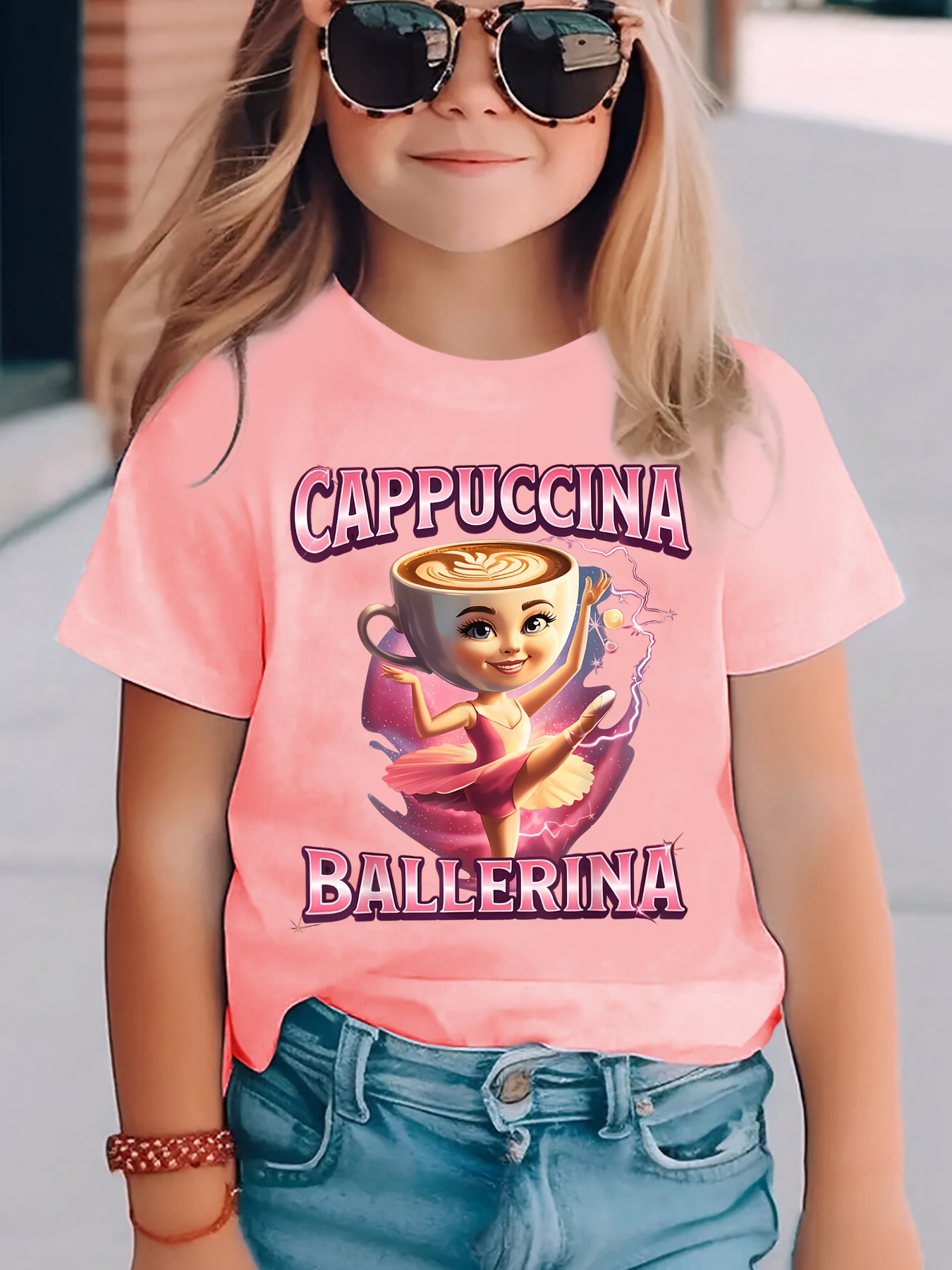 Лятна Модна Момичешка Тениска с Къс Ръкав Италианска Мозъчна Рот CAPPUCCINA BALLERINA Happy Cappuccino Ballerina Анимационен Принт Ежедневен Топ NY-DX8168