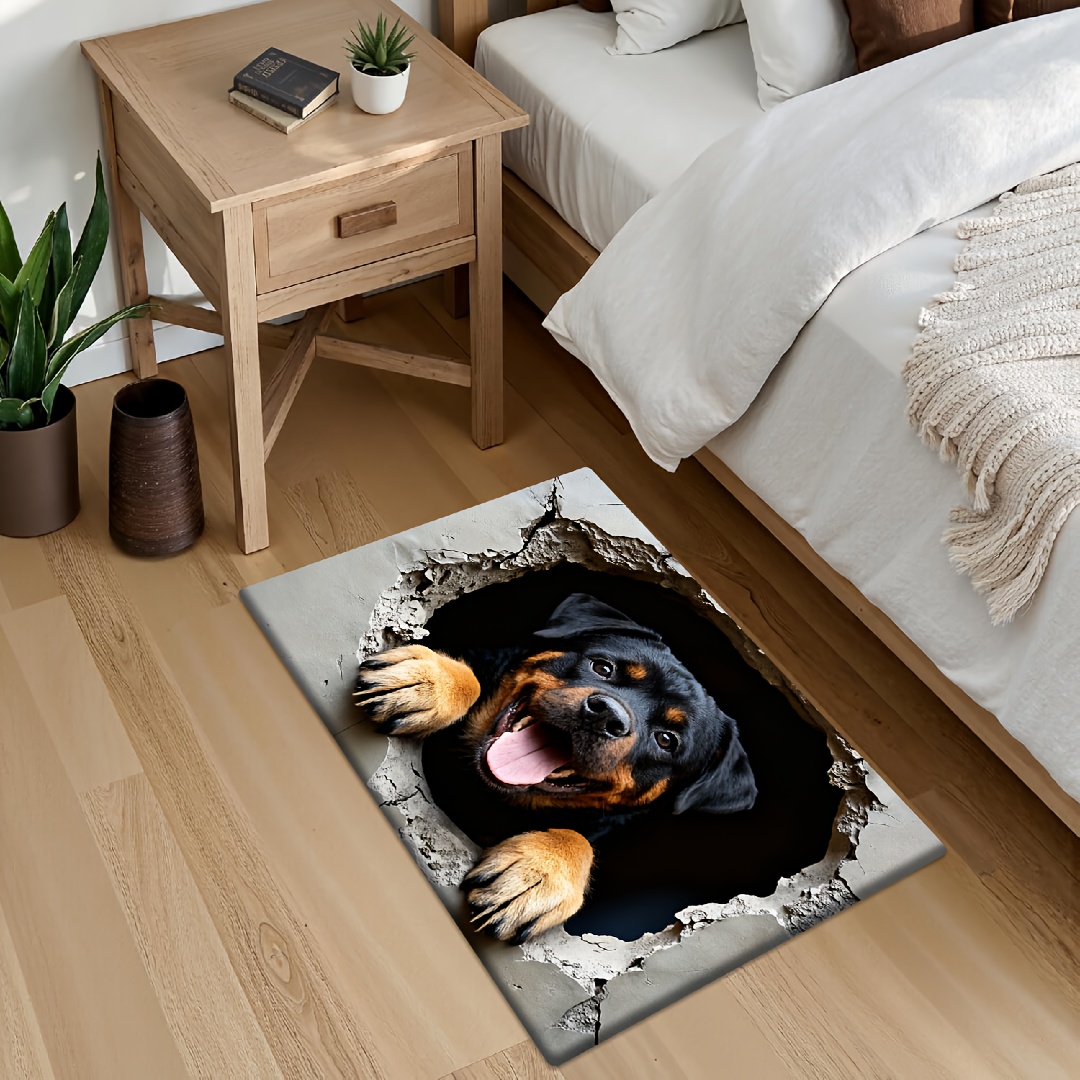 TEMU Product: [flannel + 1cm Thick Sponge Material] Fun Doormat | Rottweiler Wall Printed Doormat, Suitable For Multiple Scenes Like Bedrooms,