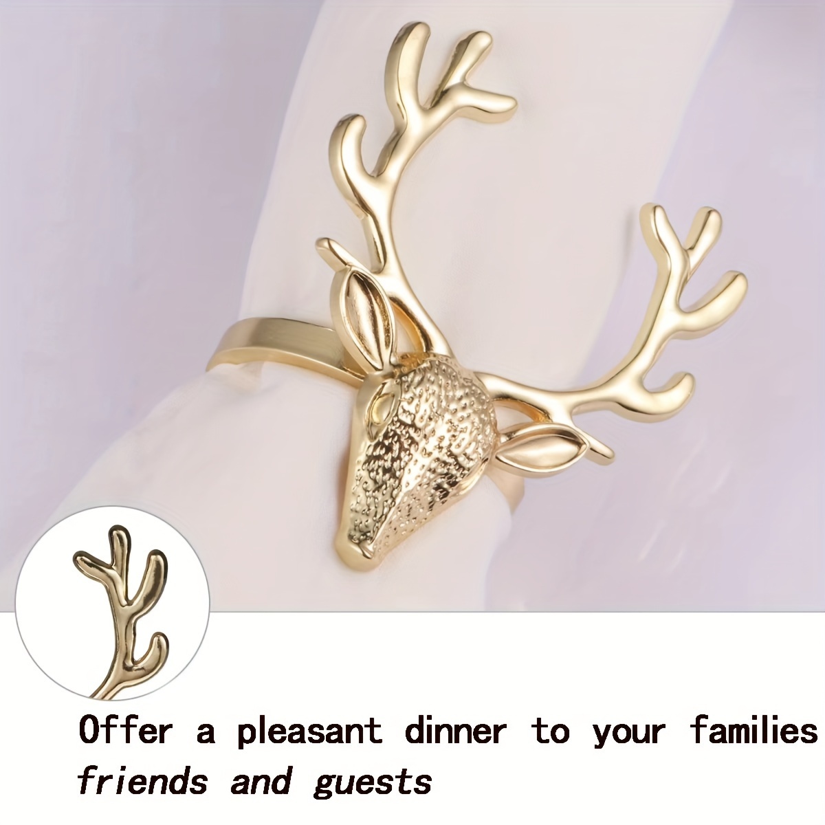 

6pcs Halloween Napkin Ring Deer Head Napkin Holder Golden/silvery Reindeer Service Ring, Used For Christmas Wedding Party Table Decoration