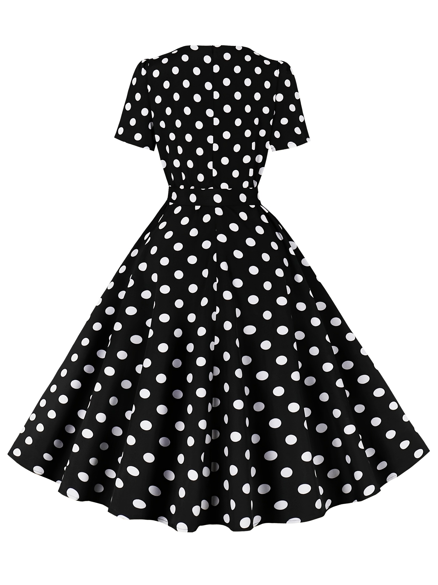 Print Polka Dot A-Line Dress - Square Neck, Short Sleeve, Knee-Length with Belt, Red & White High-Waist Party Vacation Dress for Women, Summer Outfit