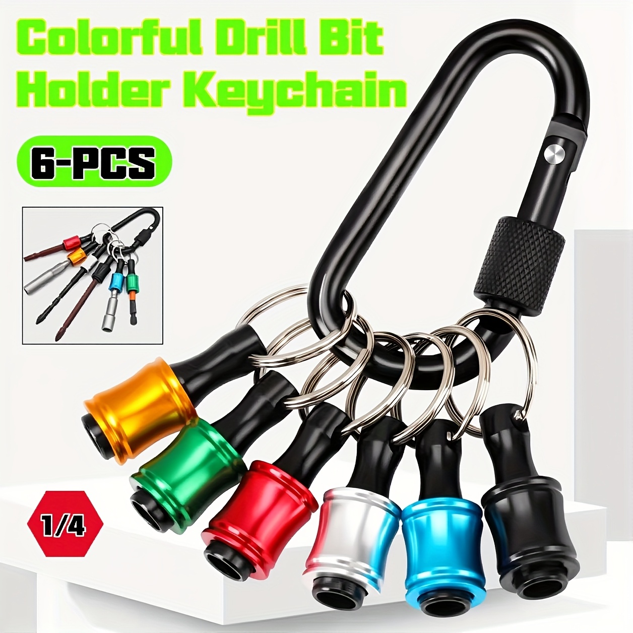 set of 6 vibrant keychain drill bit holders keychain extension rod drill extension bit holders 1 4 inch screwdriver bit holders portable hex shank socket   drill screw adapter and interchangeable keychain drill bit holder
