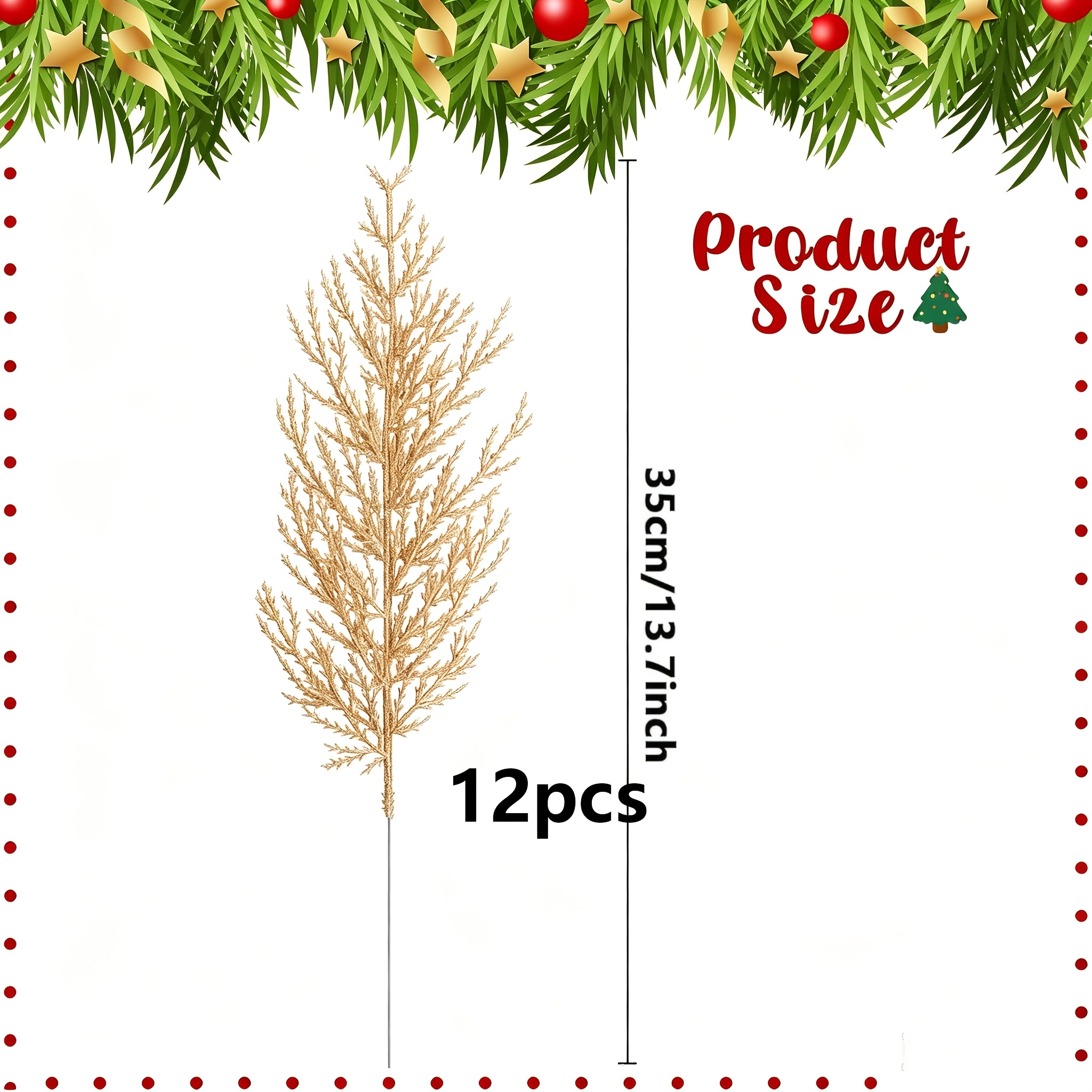 TEMU 12pcs Christmas Pine Needles Golden Artificial Pine Branches Fake Greenery Pine Picks For Christmas Crafts Garland Wreath Twigs Stems Tree