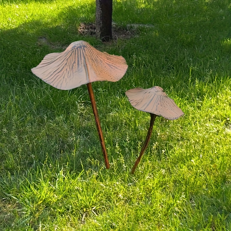 2pcs   metal mushroom garden decor rustic fairy tale sign with greenery accents suitable for potted waterproof lawn and terrace display battery free seasonal yard art