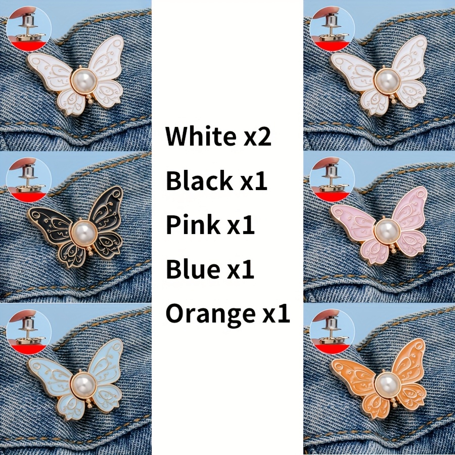 TEMU 6 stuks driekleurige vlinder taille aanspannende gesp tot gesp afneembare nagelvrije naaibedels jeans taille omvang groot tot klein taille