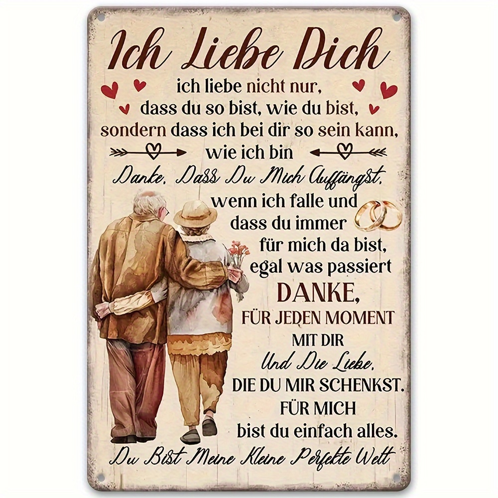 

Ich Liebe Dich" Vintage Aluminum Wall Art - Poem, Perfect For Home & Farmhouse Decor, Ideal Gift, 8x12 Inches