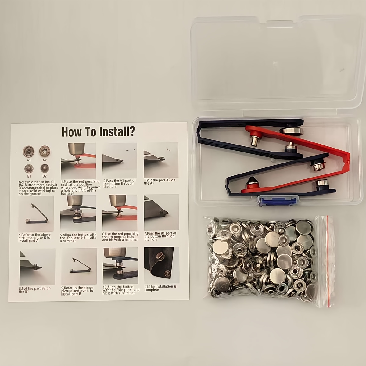 TEMU Kit per creazione gioielli: nuovi bottoni a pressione senza cuciture, bottoni a pressione in metallo, kit di bottoni a pressione per tela con 50