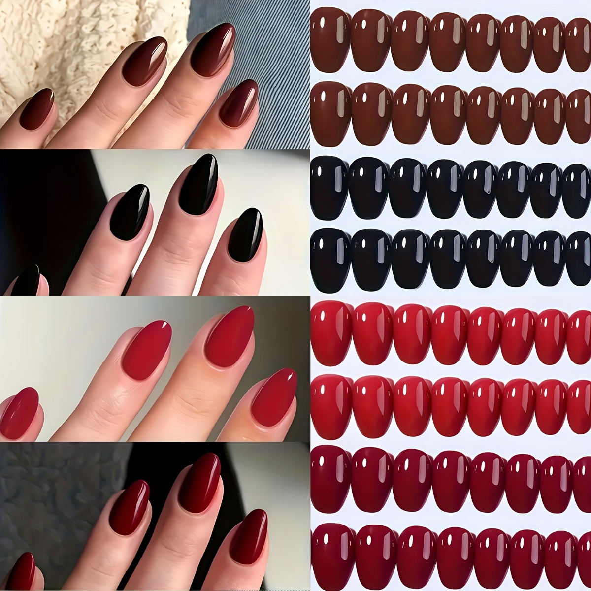E-shop 120 Stück Kurze Mandelförmige Press-On-Nägel in Rot, , Schwarz Burgunderrot – 4-Farben Set zur Stilaufwertung – für Frauen, , Feiern,