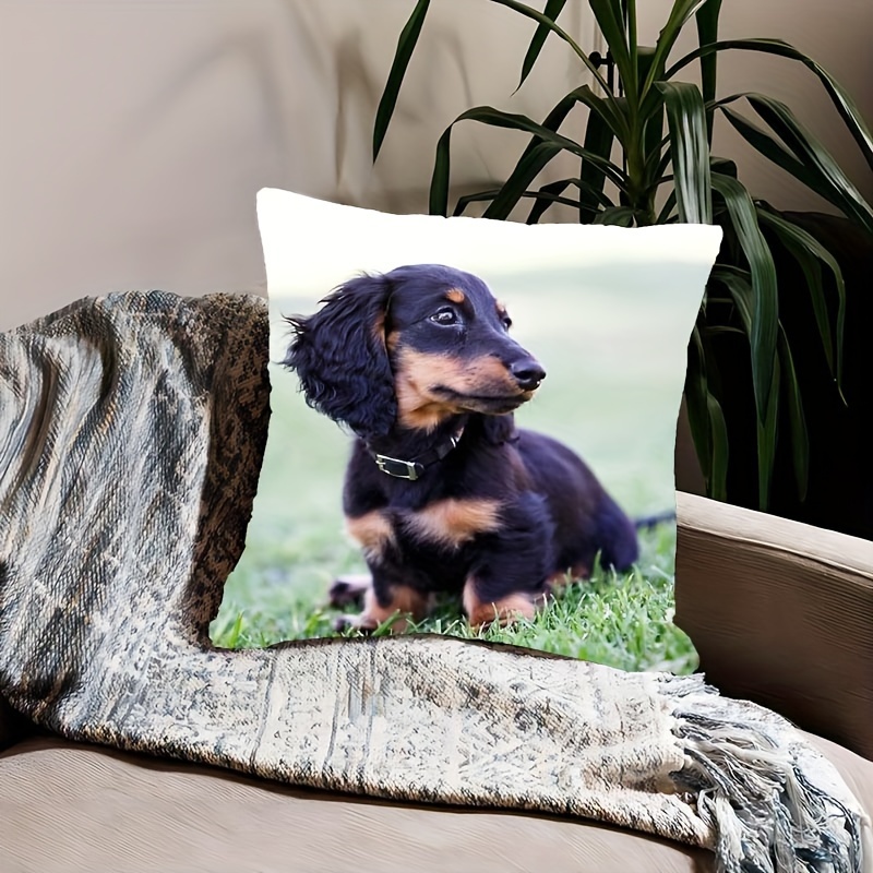 TEMU Chic Miniature Dachshund 18x18 Inch Throw Pillow Cover - Soft Polyester, Zip Closure, Machine Washable For Living Room & Bedroom Decor