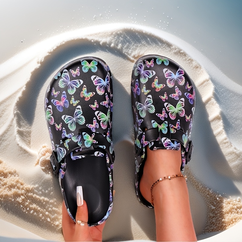 

Women' Print Clogs - Lightweight, Non-slip Eva Slides With Detail | Comfortable Flat Sandals For Indoor & Outdoor Use, Beach & Garden, Wooden Clogs, Summer