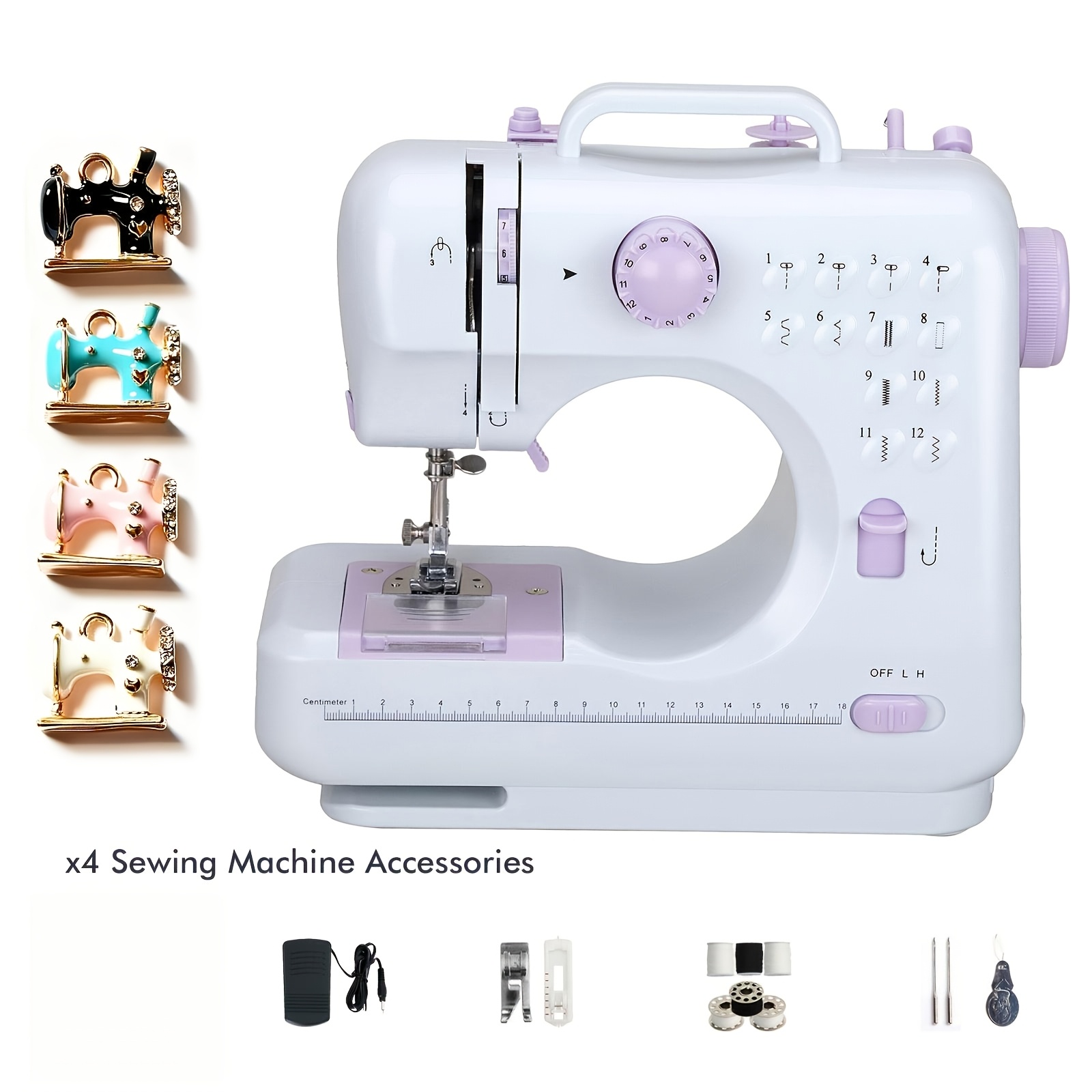 E-shop Mini Nähmaschine für Anfänger, 12 Nadeln Multifunktionale Haushaltmaschine Tragbare Doppelsträngige Rückwärtsnähmaschine Zwei Geschwindigkeiten,